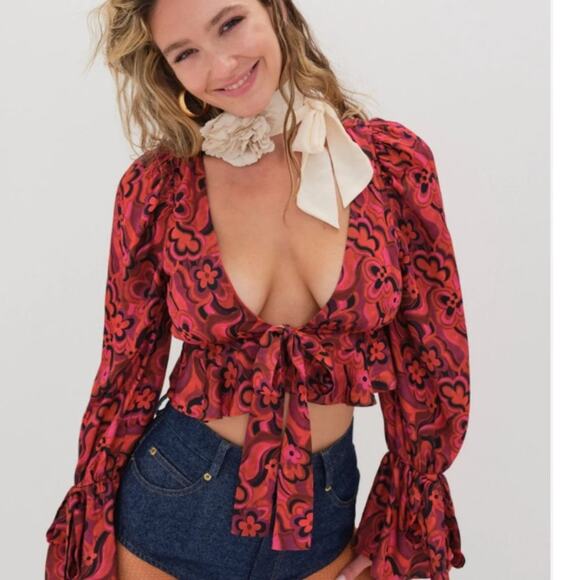 For Love & Lemons Davina Blouse XS NWT Boho Artsy Festival Going Out Statement - Picture 3 of 8